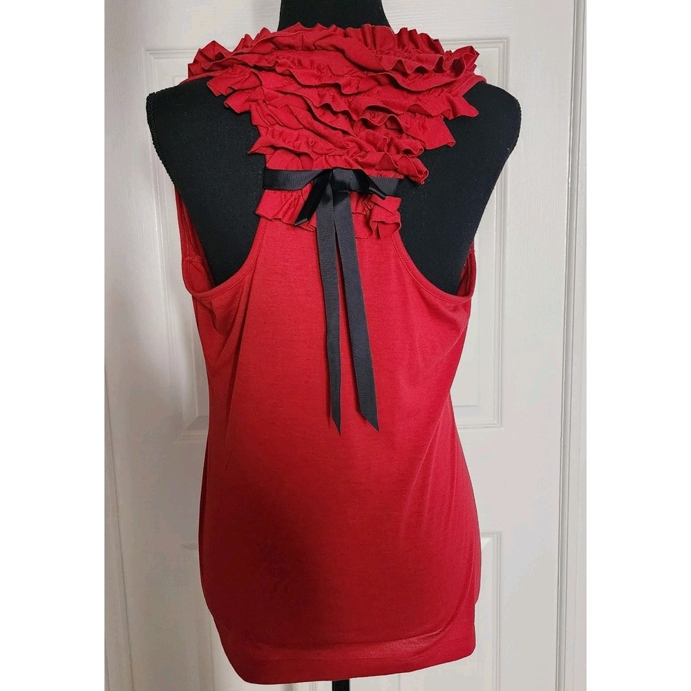 Vintage y2k Self-esteem Tank Top XL Racer Back Ruffles Bow ‎ Vamp Whimsigoth Red